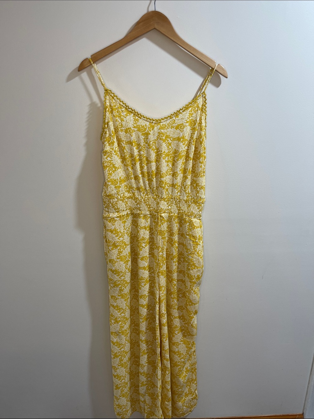 LOFT Yellow and White Paisley Summer Jumpsuit Size S